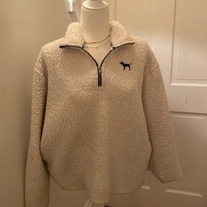 Victorias Secret Pink brand cream fleece half zip